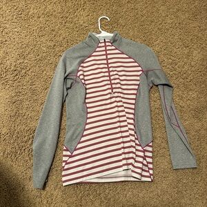 Patagonia Gray and Pink Striped Zip-Up Top